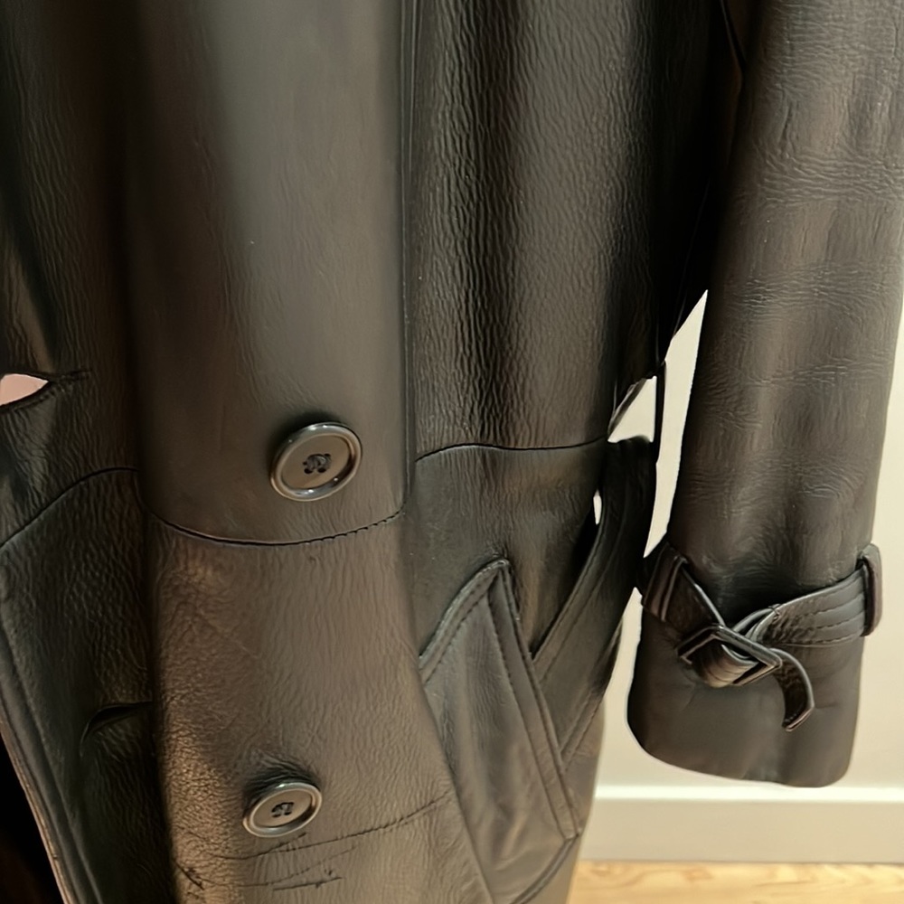 MEN’s REAL GENUINE LEATHER Long Coat Size 42 lined with Skunk fur lining - Picture 8 of 11